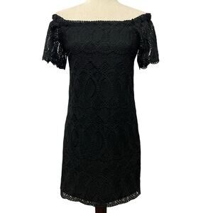 White House Black Market Women's Black Lace Mini Dress Off Shoulder Size 0